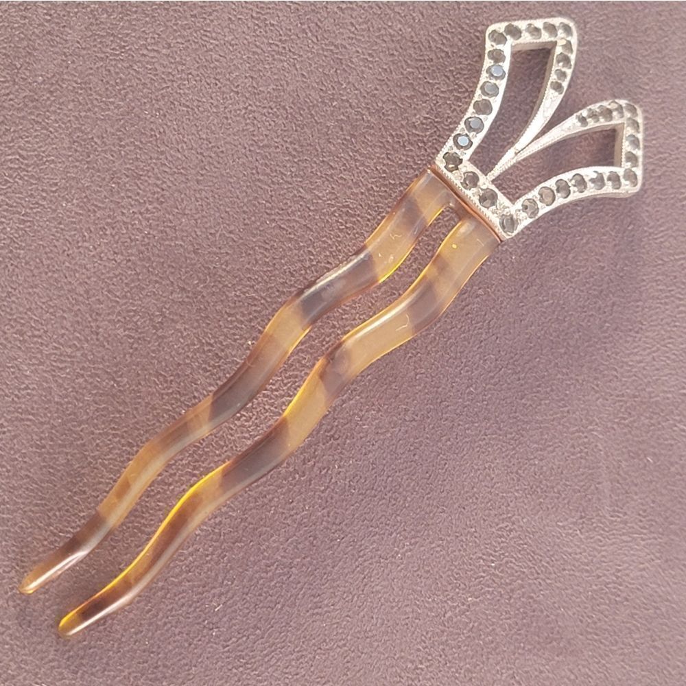 Antique 1920's Art Deco Fishson Silverite Hair Pin - Picture 4 of 8